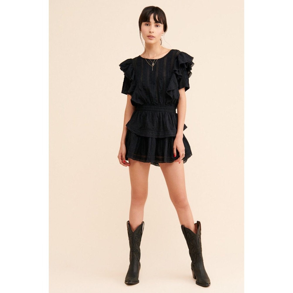 LoveShackFancy Natasha Mini Ruffle Dress Black Large Dark Coquette Cottage